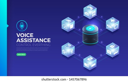 Flat design concept voice assistant internet of things. control everthing with speak to device. modern graphic design. Isometric vector illustrate.