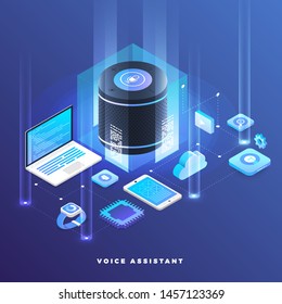 Flat design concept voice assistant internet of things. control everthing with speak to device. modern graphic design. Isometric vector illustrate.