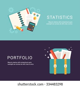 Flat Design Concept for Web Banners. Statistics and Portfolio