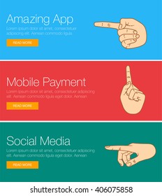 Flat design concept for website template - mobile app, smartphone, social media, business. Web banners or headers vector illustration. Web banner for presentation. Cartoon characters with mobile