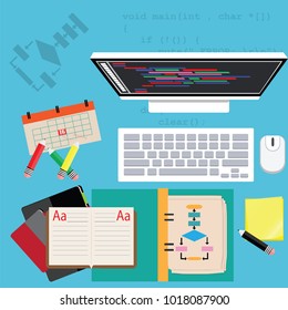 Flat design concept,Freelance programmer works and must to finished before deadline - Vector
Programmer,Algolism,Code,Application, vector, illustration