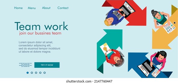 Flaches Design für Geschäftsanalyse und -planung, Beratung, Teamarbeit, Projektmanagement, Finanzbericht und Strategie. Teamwork-Landing-Page-Vorlage. Modernes Webseitendesign-Konzept.