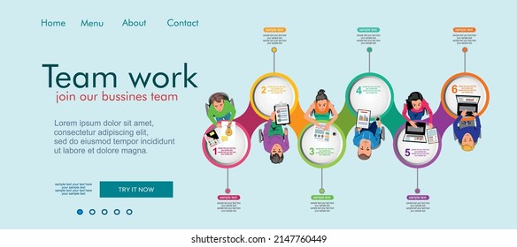 Conceptos de diseño plano para el análisis y planificación de negocios, consultoría, trabajo en equipo, gestión de proyectos, informe financiero y estrategia. Plantilla de página de inicio de trabajo en equipo. Concepto moderno de diseño de páginas web.
