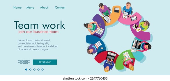Conceptos de diseño plano para el análisis y planificación de negocios, consultoría, trabajo en equipo, gestión de proyectos, informe financiero y estrategia. Plantilla de página de inicio de trabajo en equipo. Concepto moderno de diseño de páginas web.