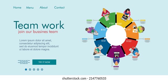Flat design concepts for business analysis and planning, consulting, team work, project management, financial report and strategy. Teamwork landing page template. Modern web page design concept.