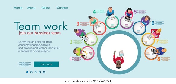 Flat design concepts for business analysis and planning, consulting, team work, project management, financial report and strategy. Teamwork landing page template. Modern web page design concept.