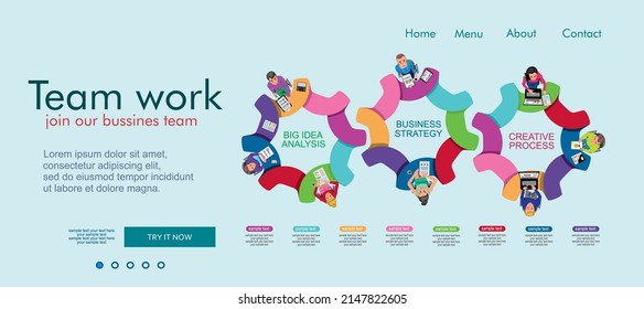 Flat design concepts for business analysis and planning, consulting, team work, project management, financial report and strategy. Teamwork landing page template. Modern web page design concept.