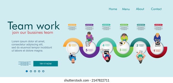 Conceptos de diseño plano para el análisis y planificación de negocios, consultoría, trabajo en equipo, gestión de proyectos, informe financiero y estrategia. Plantilla de página de inicio de trabajo en equipo. Concepto moderno de diseño de páginas web.