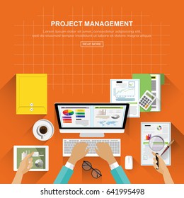 Flat design concepts for business analysis and planning, consulting, team work, project management, financial report and strategy . Concepts web banner and printed materials.Vector illustration.
