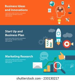 Flat design concepts for business, finance, planning, marketing research, start up and creating new business. Concepts for web banners and promotional materials.