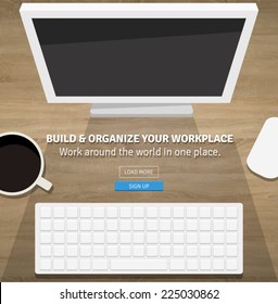 Flat design concepts for business, freelance, outsource designers, global market, teamwork, office work, organizing workplace. Concepts and icons for web banners, apps and promotional materials.