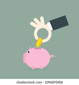 Flat design concepts for business, hand pick gold coin and piggy, investing saving concept, 