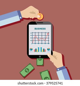 Flat design concepts for business on red background.
