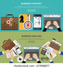 Flat design concepts for business planning analysis and management strategies, audit, research and development. vector illustration. for web banner.
