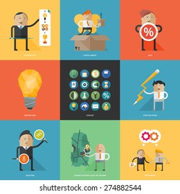 Flat design concepts for business strategy, search engine optimization, finance, achievement of objectives, consulting, support service, great idea