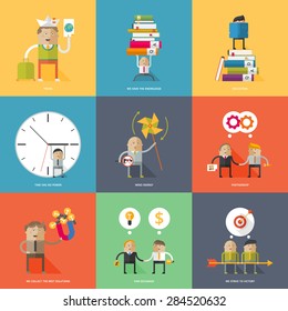 Flat design concepts for business strategy, search engine optimization, finance, achievement of objectives, consulting, support service, great idea