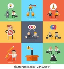 Flat design concepts for business strategy, search engine optimization, finance, achievement of objectives, consulting, support service, great idea