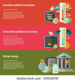 Flat design concepts for business.favorable conditions for business, unfavorable conditions for business, storage savings.Concepts for web banners and promotional materials