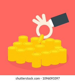 Flat design concepts for business,hand put coin , investing saving concept, 