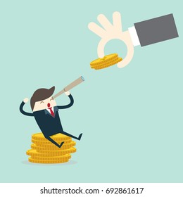 Flat design concepts for business,hand put coin to business man, investing saving concept, 