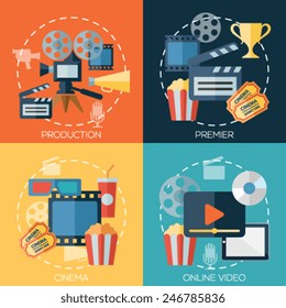 Flat design concepts for cinema, movie production, premier, online video. Concepts for web banners and promotional materials.