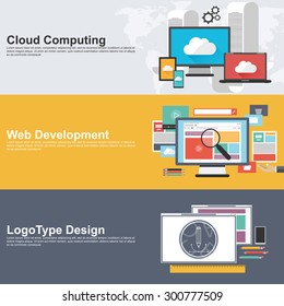 Flat design concepts for cloud computing, web development and logo design. Concepts for web banner and printed materials.