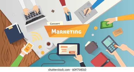 Flat design concepts for Content Marketing, Finding Target of Market, Mobile Banking