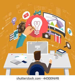 Flat design concepts for E-commerce, Crowdfunding Management, Big Idea Concepts for web banners and promotional materials.