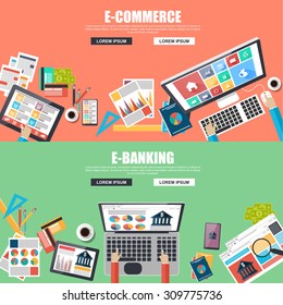 Flat design concepts for e-commerce and e-banking. Concepts for web banner and printed materials.