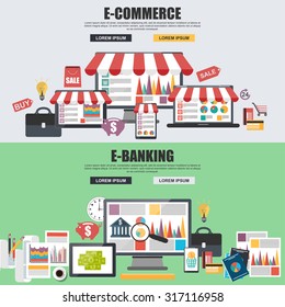 Flat design concepts for e-commerce, e-shopping and e-banking. Concepts for web banner and printed materials.