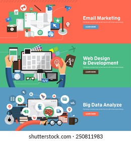 Flat design concepts for Email Marketing, Web Design Development, Big Data Analyze. Concepts for web banners and promotional materials.