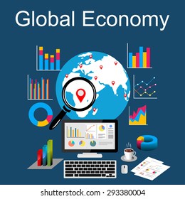 Flat design concepts for global economy, world economy, marketing analytic.