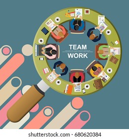 Flat design concepts include concepts for team analysis and business planning, financial reporting and strategy. Create the message and details below. Vector illustration.