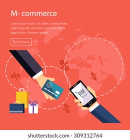 Flat design concepts of internet banking and mobile payments. M-commerce vector illustration