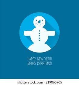  Flat design concepts for Merry Christmas and Happy New Year cards. "Snowman" flat icon. Trendy design idea for banner, sign, ad etc. Blue background. Vector illustration for web and print.