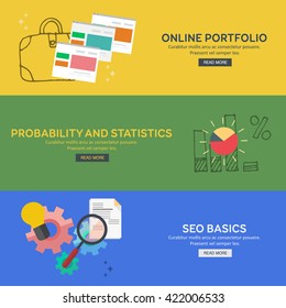 Flat design concepts for online portfolio, seo basics, probability and statistics. Concepts for web banners and promotional materials.