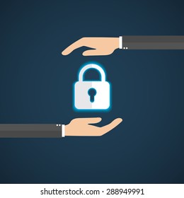 Flat design concepts for security, Businessman offer padlock