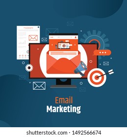 Flat design concepts for send or receive email marketing, business communication and marketing