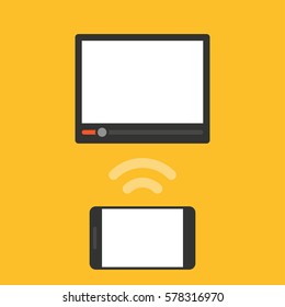 Flat design. Connection, watch connects to phone, sync, data transfer.
