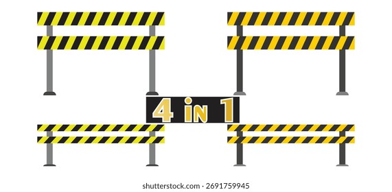 Conjunto de iconos de barrera de construcción de diseño plano (precaución, peligro, trabajo)