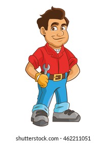 flat design construction or industrial worker holding wrench icon vector illustration