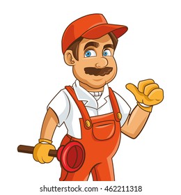 flat design construction or industrial worker holding plunger icon vector illustration