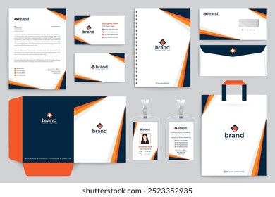 Flat design construction stationery template design