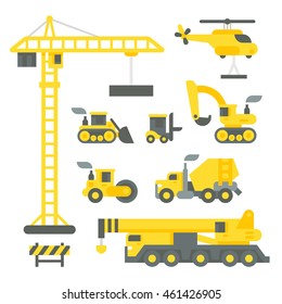 Flat Design Construction Truck Set Illustration Vector