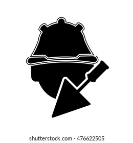 flat design construction worker and trowel icon vector illustration