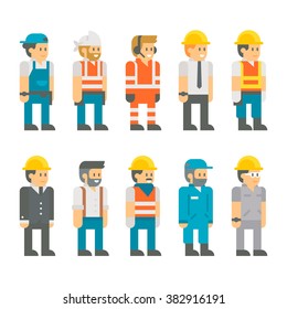 Flat design construction workers set 