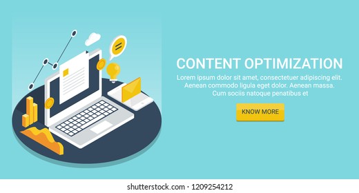 Flat design Content optimization. content analytics, marketing digital media vector banner