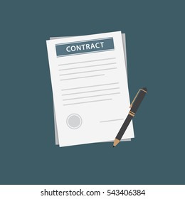 Flat Design of Contract Document and Black Pen