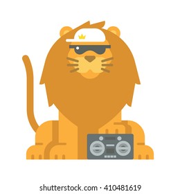 Flat Design Cool Lion Illustration Vector