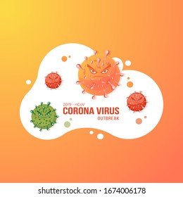 Flat design of corona virus, the outbreak of a trending virus monster